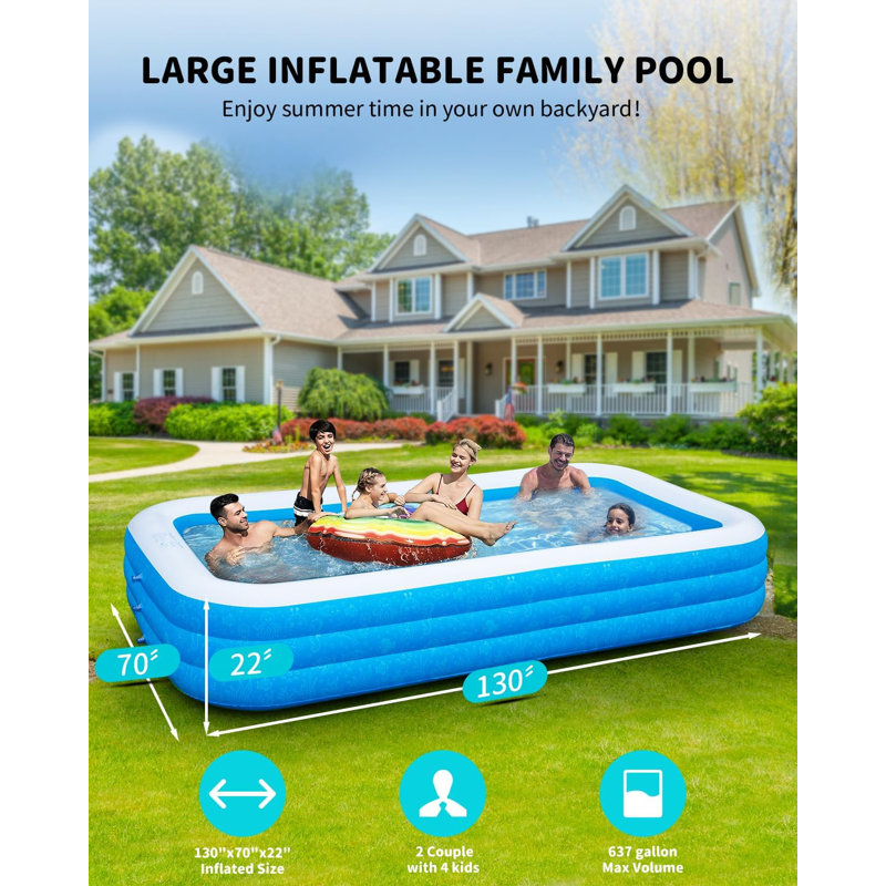 Utibia Extra Large Inflatable Swimming Pool with Pump 130 x72 x22 Big Outdoor Blow Up Inflatable Pool Wayfair